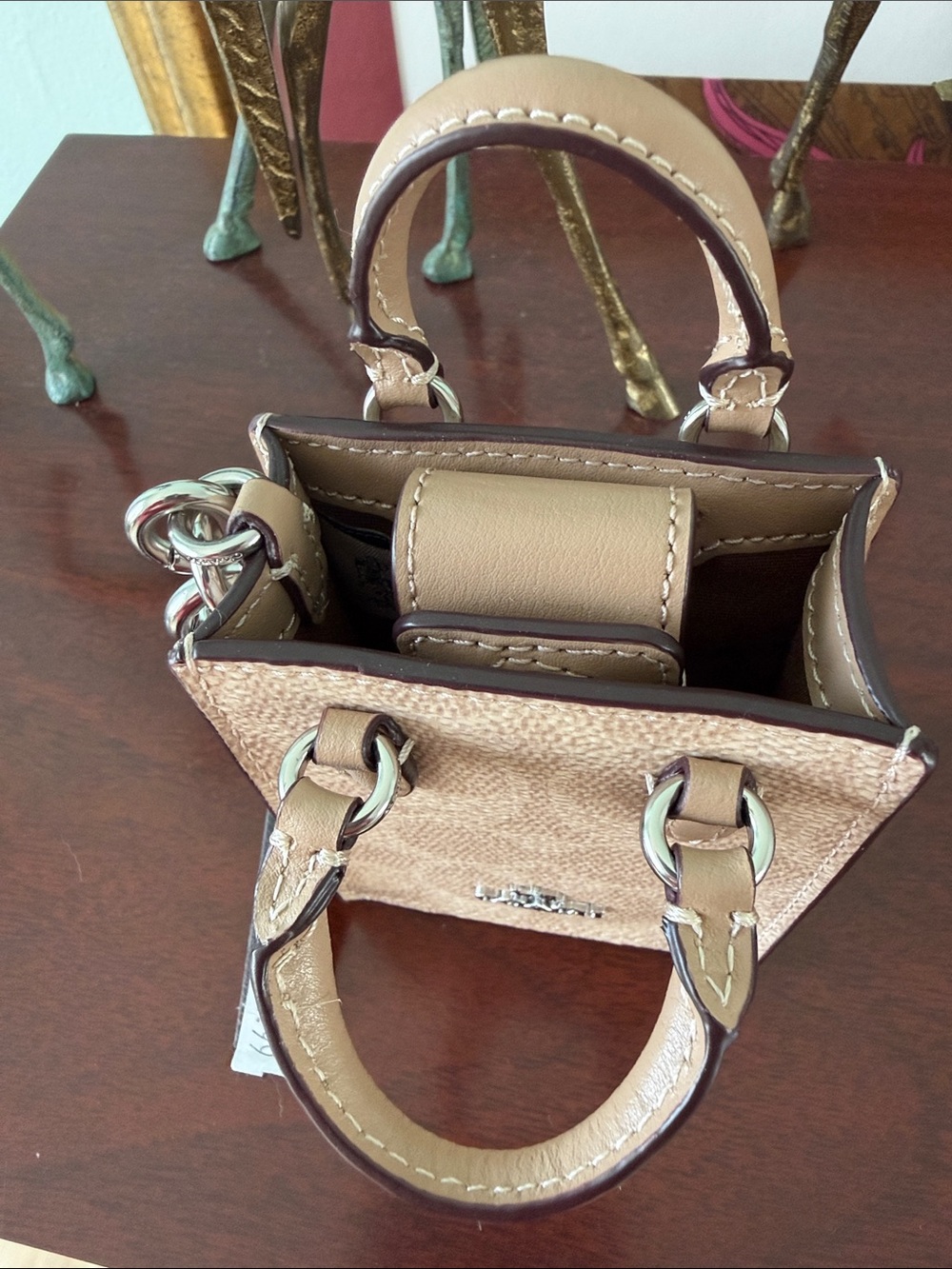 NWT Coach North South Mini Tote Bag Charm with Top Handles in Signature Canvas - Picture 13 of 16